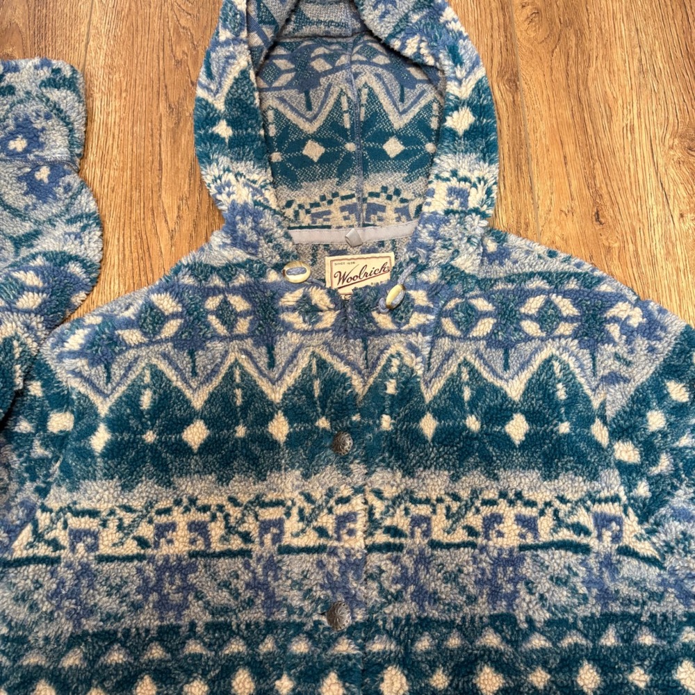 Woolrich Deep Pile Fleece Hooded Jacket Women's L USA VTG hiking cozy gorpcore - Picture 7 of 9